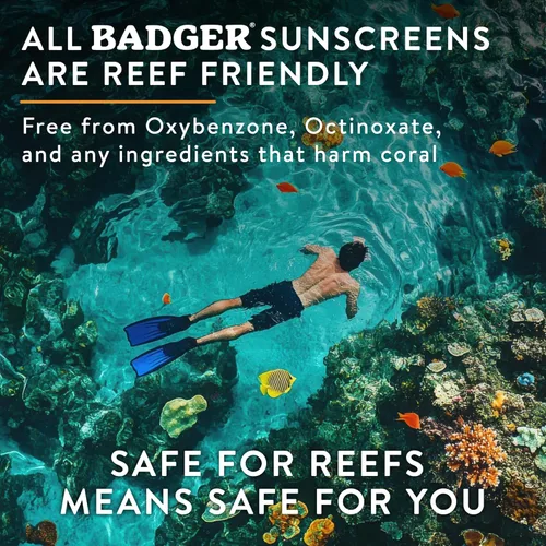 Vista 5 de Badger Protector solar biodegradable seguro para arrecifes, protector solar mineral SPF 50, 98% ingredientes orgánicos, sin perfume, resistente al