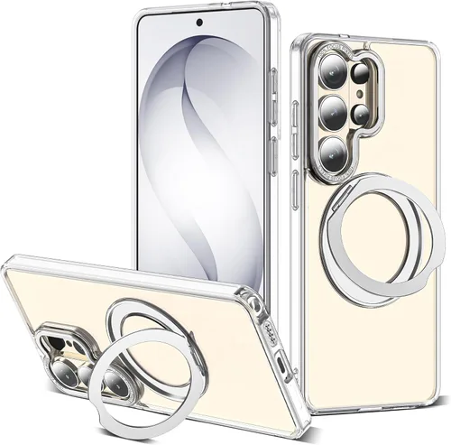 Vista 25 de Funda compatible con Samsung Galaxy S22 y S23 Ultra con soporte de anillo magnético giratorio 360 compatible con protección militar Mag-Safe, funda