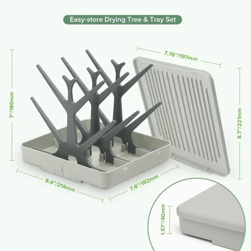 Vista 8 de haakaa Estante portátil para secar biberones con bandeja, estante de secado de botellas ahorrador de espacio en forma de árbol para biberones/piezas