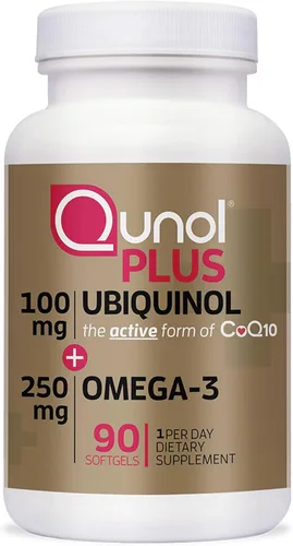 Qunol Plus Ubiquinol CoQ10 de 100 mg, con aceite de pescado omega 3 de 250 mg, extra resistencia, antioxidante para la salud cardíaca y vascular,