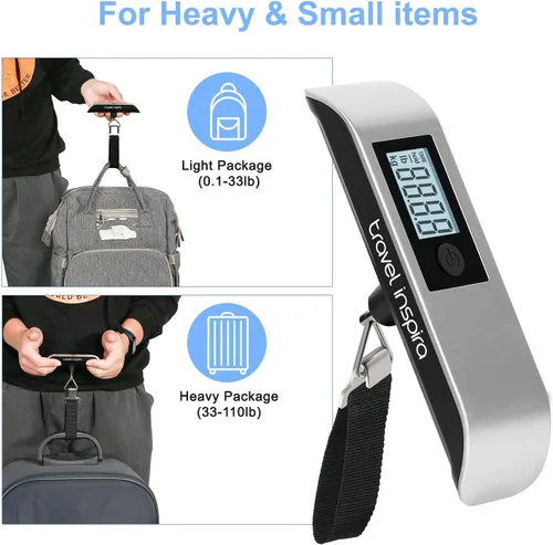 Vista 4 de Travel Inspira Báscula de equipaje, báscula digital de equipaje, báscula de equipaje con pantalla LCD retroiluminada, 110 libras110.2lbs, batería