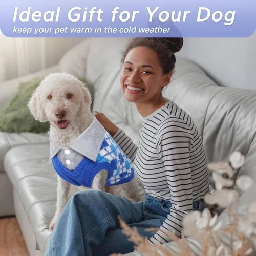 Vista 7 de Kuoser Suéter a cuadros para perro con agujero para arnés, diseño de polo, suéter de punto para cachorros, suéter de otoño e invierno para perros