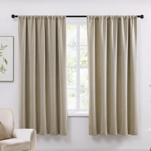 Vista 20 de WRENSONGE Cortinas opacas para dormitorio, cortinas opacas negras de 63 pulgadas de largo para sala de estar, ventanas, cocina, habitación, cortinas