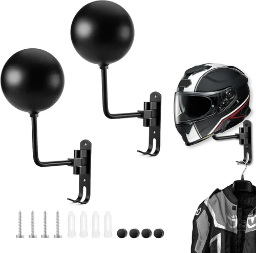 Vista 8 de Motorcycle Helmet Holder (2 Pack) Wall Mount, Helmet Hanger 180° Rotation Helmet Rack with Double Hook for Football Helmet, Bicycle Helmet, Hat
