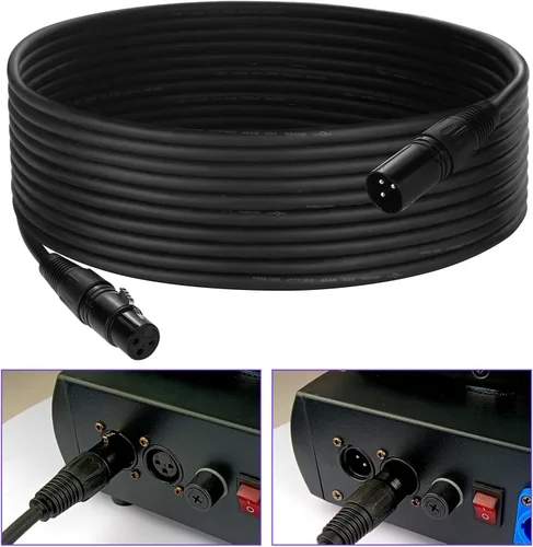 Vista 6 de Cable DMX de 25 pies, paquete de 2 cables flexibles de señal XLR macho a hembra, adecuado para señal de iluminación de escenario, conexión XLR