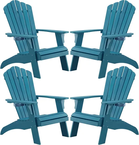 Vista 11 de Psilvam Silla Adirondack de gran tamaño, resistente a la decoloración y sin olor, sillas de madera de polietileno para hoguera con soporte