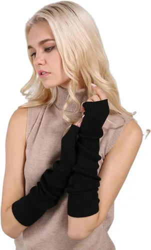 Facecozy Calentadores de brazos para mujer, mezcla de lana de cachemira, guantes largos sin dedos para mujer, guantes para clima frío con agujero
