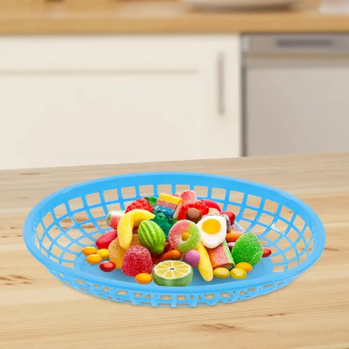 Vista 6 de DOITOOL 12 cestas redondas de alimentos de plástico para servir bocadillos para comida rápida, hamburguesas, papas fritas, aperitivos KTV