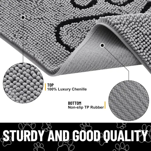 Vista 3 de Smiry Tapete para puerta de perro para patas fangosas, absorbente y Gris y negro