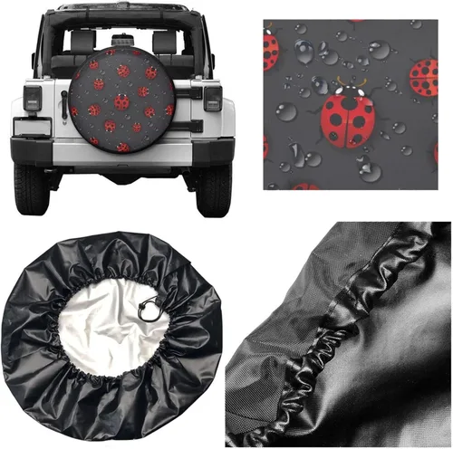 Vista 4 de Red Ladybugs - Cubierta de llanta de repuesto para lluvia, protectores de ruedas, a prueba de polvo, para remolque, caravana, arena, muchos