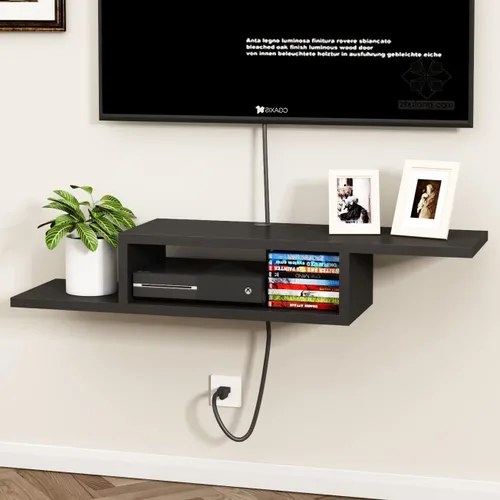 ChooChoo Unidad de TV flotante, centro de entretenimiento de montaje en pared, consola multimedia para sala de estar, dormitorio, color negro