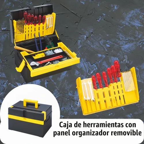 Vista 3 de Caja Organizadora de Herramientas Compacta con Bandeja Extraíble Caja de Herramientas de Plástico Resistente con Compartimentos para DIY