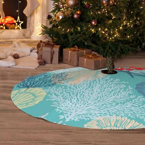 Vista 6 de Falda de árbol de Navidad con estrellas de mar de 36 pulgadas para Navidad, vacaciones, Año Nuevo, decoración de árbol circular