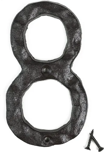 Vista 9 de Números de casa de 5.5 pulgadas, color negro, de hierro fundido, acabado rústico original, número de dirección de la casa para exteriores, aspecto