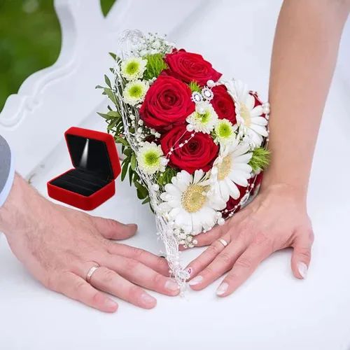 Vista 6 de GBYAN Ring Box for Wedding Ceremony Velvet Couple Ring Holder Double Slot Jewelry Storage Box for Engagement