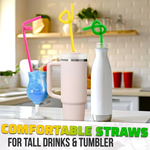 Vista 5 de 200 popotes extralargos desechables de 17.1 a 19.5 pulgadas con 0.32 pulgadas de diámetro, popotes de plástico flexible superlargos, elásticos