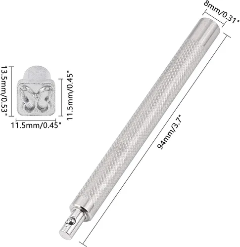 Vista 3 de PH PandaHall Juego de 32 sellos de acero inoxidable para artesanía en cuero con temática de insectos, herramienta con 1 mango para cinturón