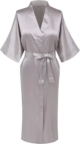 Vista 37 de Bata tipo kimono de satén para mujer, bata larga y sedosa para dama de honor, ropa de dormir para boda, fiesta, prepararse