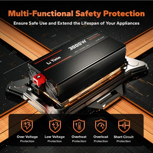 Vista 5 de LiTime Inversor de onda sinusoidal pura de 3000 W, convertidor de 12 V CC a 120 V CA con control remoto para RV, camping, inversor de energía solar