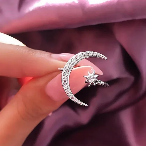 Vista 4 de DJRH Anillo de escuadrón to My Badass - Anillo de estrella de sol y luna, anillo de estrella de media luna para mujer