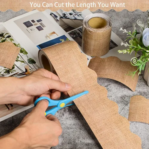 Vista 4 de Tablero de anuncios de arpillera de 99 pies, 3 rollos de arpillera con bordes festoneados, decoración de otoño para el aula, decoración de granja