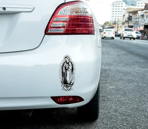 Vista 2 de Calcomanía adhesiva Virgen de Guadalupe resistente al agua (negro, 12 x 5.7 pulgadas)