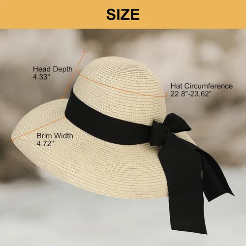 Vista 3 de Surblue Sombrero de verano de paja para mujer, sombrero de sol flexible de ala ancha para playa