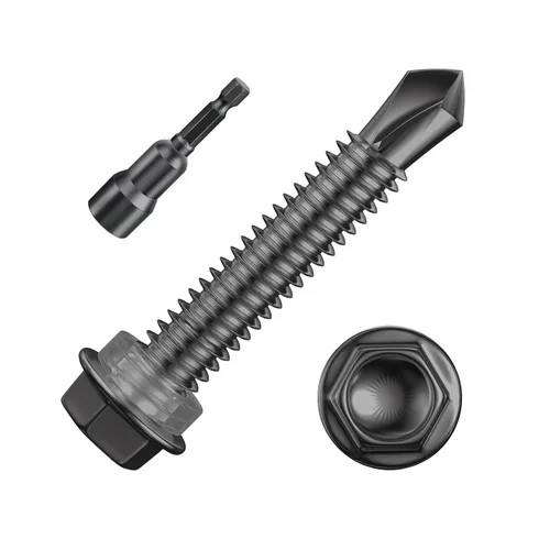 Vista 3 de Wensilon (250 piezas) #8×1" Tornillos autoperforantes de cabeza arandela hexagonal negros, tornillos de chapa metálica de acero inoxidable 410