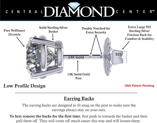 Vista 2 de Pendientes de tuerca de oro macizo de 14 quilates y plata esterlina de 4 puntas con circonita cúbica de brillo puro 1.00ctw - 8.00ctw