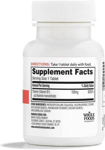 Vista 2 de 365 by Whole Foods Market, Vitamina B1 100 mg, Vegana, 100 Tabletas
