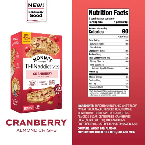 Vista 2 de Nonni's, Galletas finas de arándano, 4.4 onzas