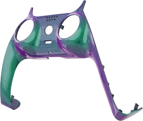 Vista 3 de eXtremeRate Carcasa Decorativa Brillante Verde Camaleón Morado Compatible con Controlador p s 5, Carcasa de Clip de Repuesto DIY, Cubierta de Placas