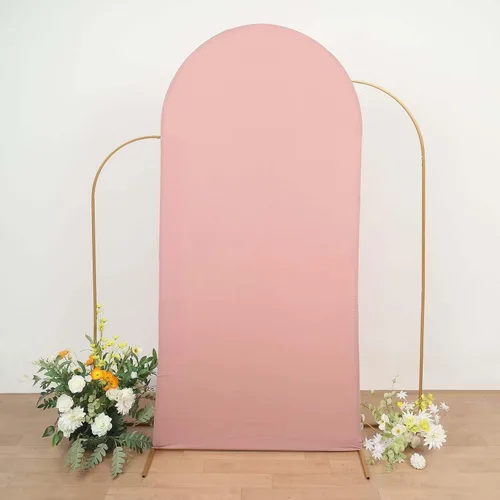 Vista 11 de Efavormart - Marco de fondo redondo de elastano de 6 pies, color rosa polvoriento, cubierta de arco de boda de 2 lados