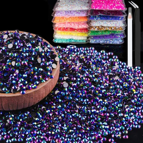 Vista 50 de 6000 piezas de diamantes de imitación de resina de 4mm a granel, color azul cielo AB con parte trasera plana, diamantes de imitación redondos