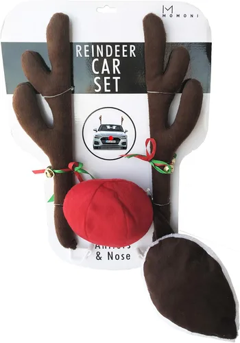 MOMONI Kit Premium de Reno para Coche, Cuernos, Nariz, Cola - Set Rudolph Decoración Navideña para Coche, Disfraz de Auto, Accesorios de Auto