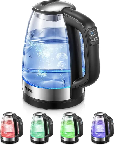 Tetera eléctrica, hervidor de vidrio Aiheal con control de temperatura con 5 colores de luces LED variables, mantiene el calor, hervidor eléctrico