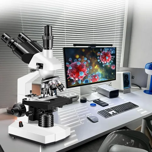 Vista 3 de Microscopio trinocular 40X-5000X de aumento de grado de laboratorio con etapa mecánica dual y microscopio de cámara USB HD para adultos