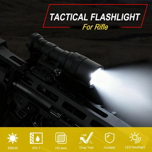Vista 5 de Linterna táctica para montaje en riel Picatinny/Mlok, luces LED de 500 lúmenes para armas para rifles, linterna de rifle con interruptor de presión