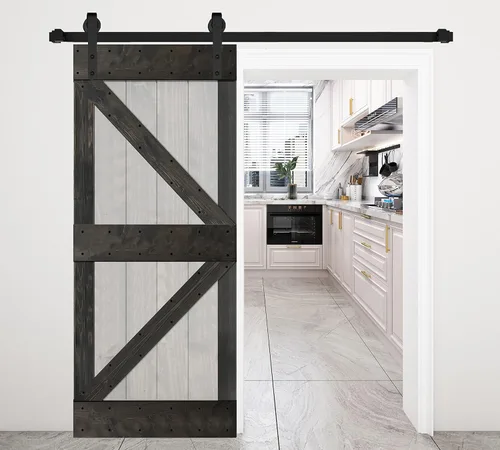 Vista 62 de K Style - Losa para puerta corrediza de granero de madera maciza con acabado de nogal oscuro y café Kona (24 x 84 pulgadas), requiere montaje