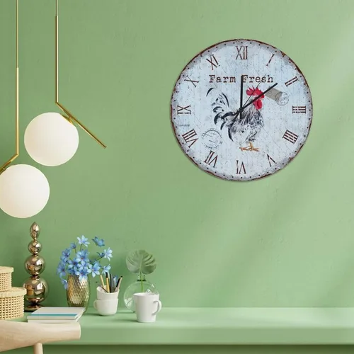 Vista 5 de Reloj de pared de madera de pollo campestre de 16 pulgadas, sin sonido de cuarzo, funciona con pilas, estilo vintage, gallo analógico, reloj
