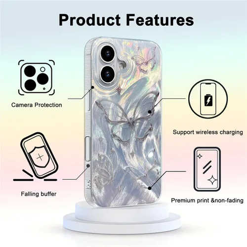 Vista 471 de I-MGAE-IN-AR - Funda diseñada para iPhone 12 y 12 Pro, diseño de mariposa plateada brillante, funda protectora de poliuretano termoplástico, suave