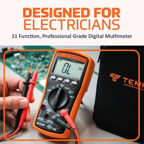 Vista 3 de TEMPO Comunicaciones MM200 Multímetro digital, Multi Metro Voltaje AC/DC, Corriente, Frecuencia, Resistencia, Verificar Diodos, Verificar Continuidad