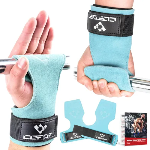 Vista 8 de COFOF - Correa de muñeca para levantamiento de pesas, correa de muñeca de doble capa de cuero para peso muerto y levantamiento de potencia, ganchos