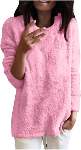 gbyLJF Sudadera para mujer, casual, cuello redondo, forro polar, para otoño, invierno, ligera, de manga larga, 2023