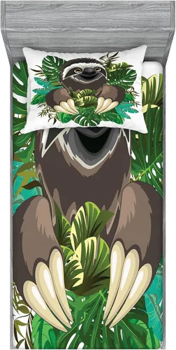 Vista 169 de Ambesonne Island Map - Juego de sábanas bajeras y fundas de almohada, mapa del tesoro súper detallado, diseño de piratas rústicos grungy, tema