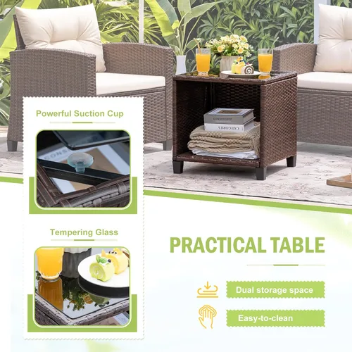 Vista 5 de Devoko Juego de muebles de patio de 3 piezas, juego de mimbre de ratán de polietileno con dos sillas y mesa para exteriores, sillas de patio