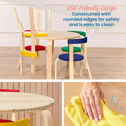 Vista 5 de ECR4Kids Juego de mesa de madera curvada y silla con respaldo curvo, muebles para niños, surtidos, 5 piezas