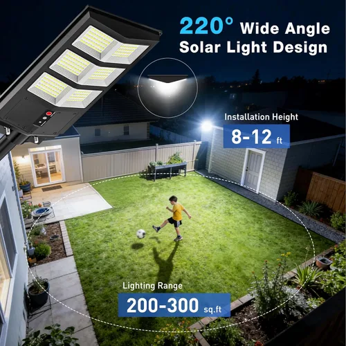 Vista 2 de OKPRO Luces solares de 6000 W para exteriores, 6500 K, luces solares para calle, sensor de movimiento para exteriores, luz de calle IP66
