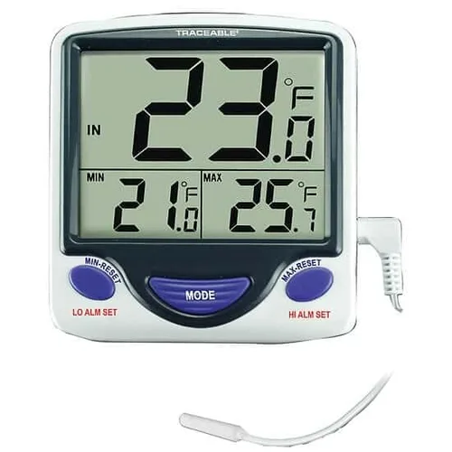 Termómetro digital rastreable para nevera/congelador Jumbo con calibración; 1 sonda de alambre