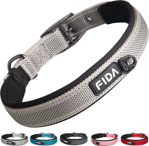 Vista 16 de Fida Collar para perro de alta resistencia, acolchado de neopreno suave ultra cómodo, collar de nailon reflectante ajustable para mascotas